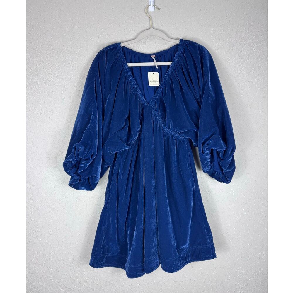 NWT Free People Portia Velvet Deep Blue Mini Dress Womens Size Medium